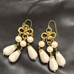 Elegant Gold and Cream Dangle Earrings